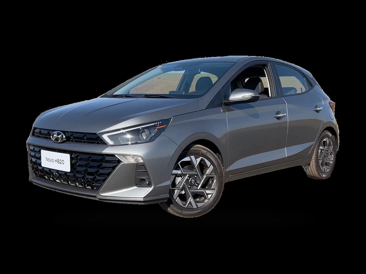 Hyundai HB20 cinza — Frente 3/4