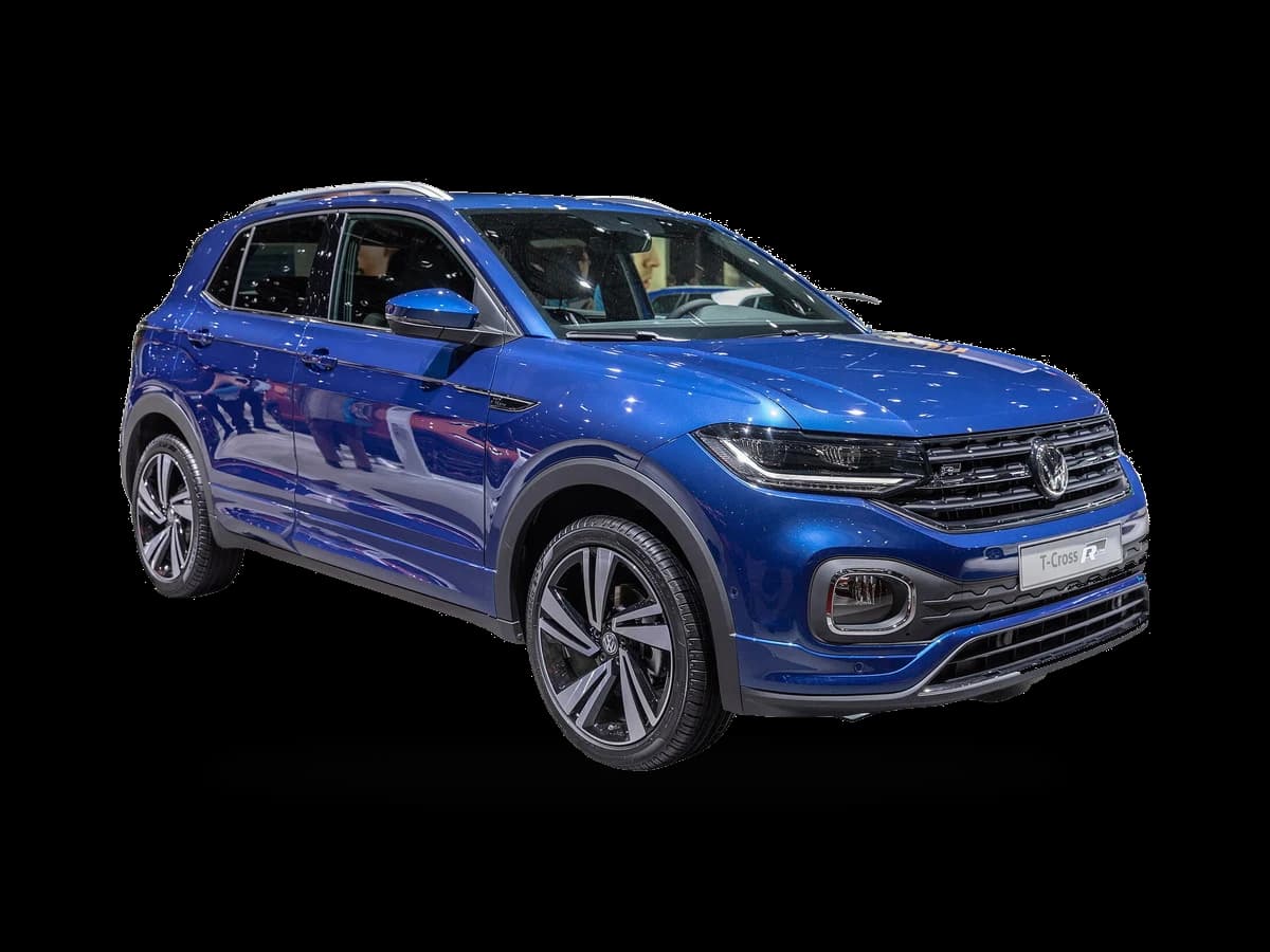 Volkswagen T-Cross azul — Frente 3/4